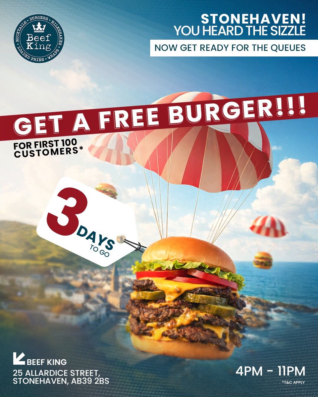 We know you’ve been waiting.
Just 3 more days to go for the wave of flavours to hit your town.
Stay tuned.25, Allardice Street, Stonehaven, Scotland. AB39 2BSAddlestone | Aylesbury (Delivery Only) | Blackburn | Brixton | Chesterfield | Dunstable | Luton | Sheffield | Slough | Watford | Woking#Beefking #UKFoodies #UKEats #UKFoodScene #FastFoodUK #BestBurgersUK #Foodstagram #FoodTok #Fyp #Fy #Foodie #Restaurant #Stonehaven